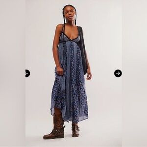 NEW Free People Forever Time Maxi Dress In Black Combo Size Medium FLAWED